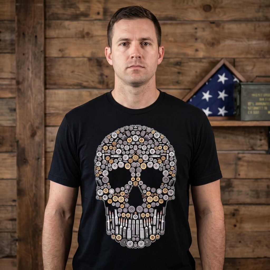 Skull Built From Cartridges and Brass Casings Tee