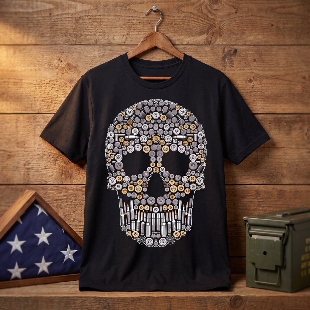 Skull Built From Cartridges and Brass Casings Tee