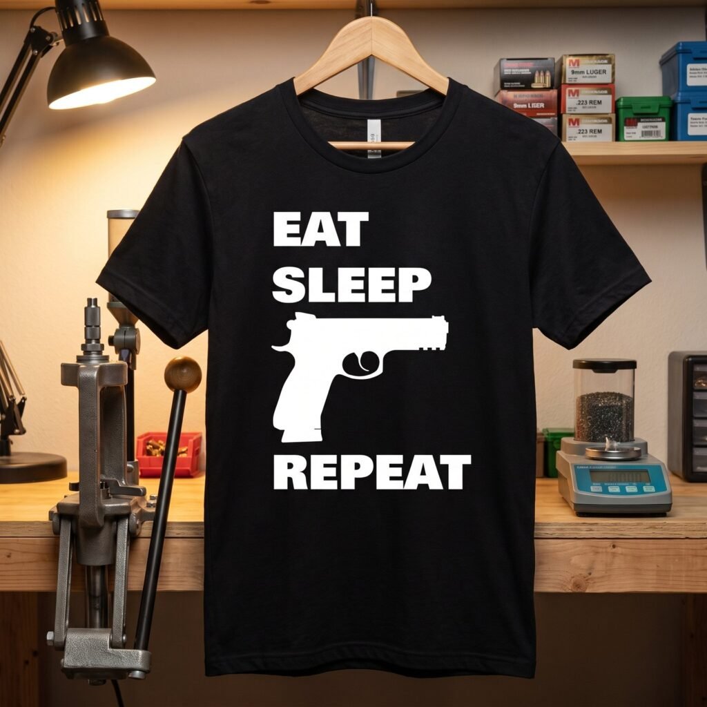 Eat Sleep Shoot Repeat, Pistol Silhouette Tee