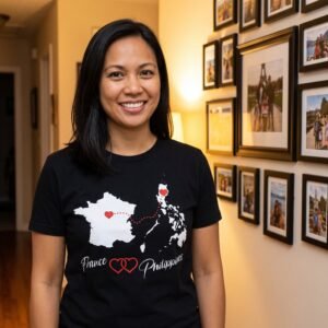 France and Philippines Two Hearts Map T-Shirt