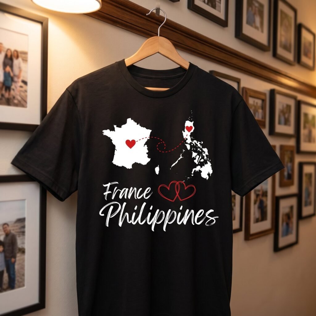 France and Philippines Two Hearts Map T-Shirt