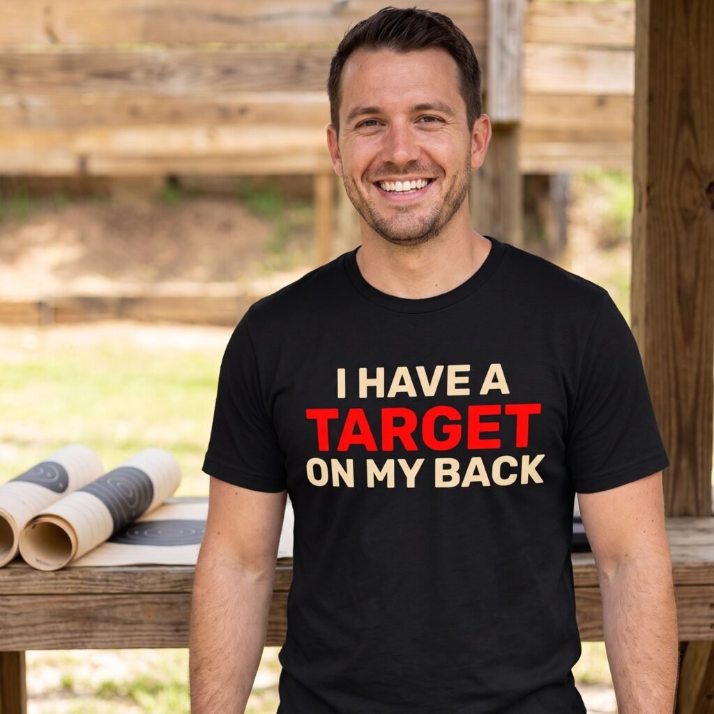 I Have a Target on My Back, Red and Cream Print