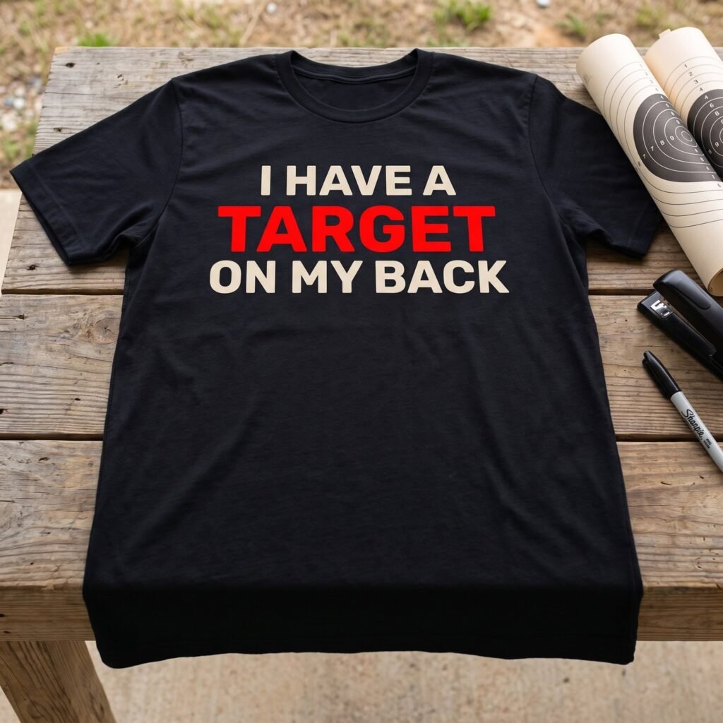 I Have a Target on My Back, Red and Cream Print