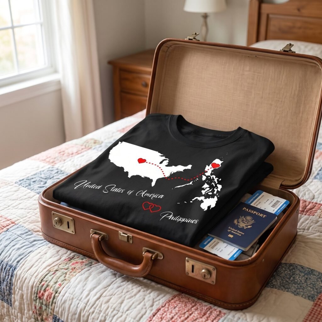 United States and Philippines Two Hearts Map Tee